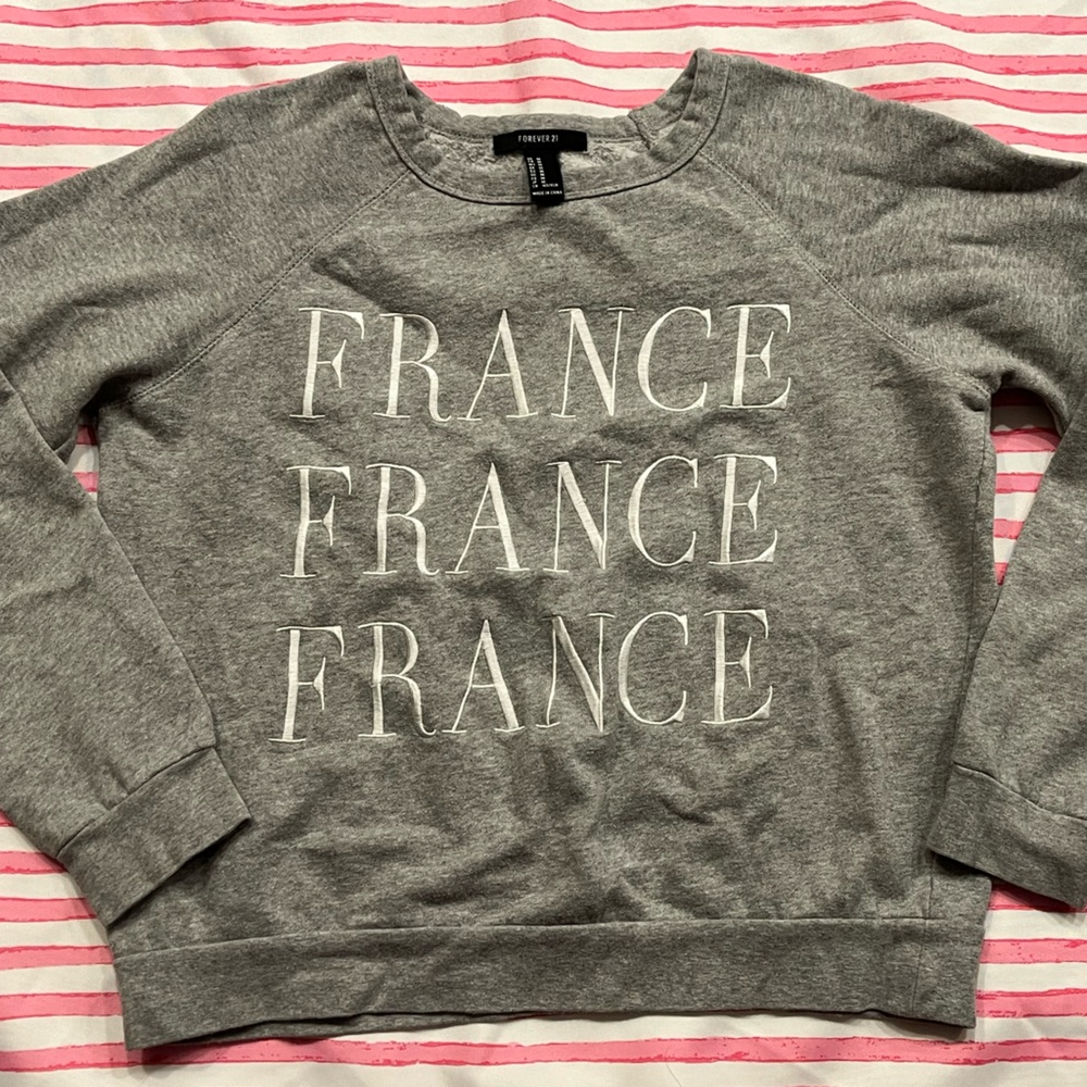 Forever 21 Heather Gray France Print Sweater